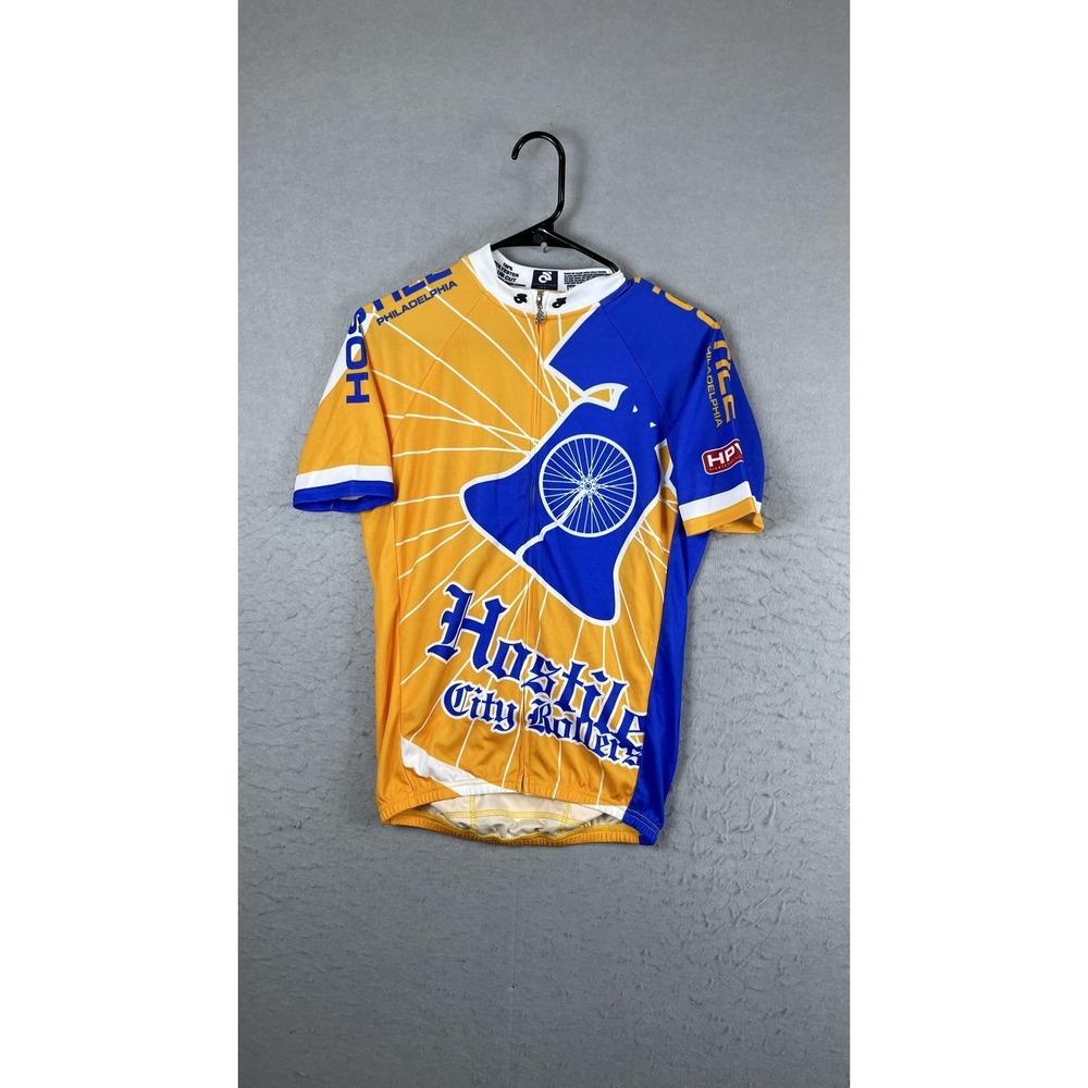 Champion System Hostile City Rollers Cycling Jersey Mens‎ Small Yellow Blue Zip
